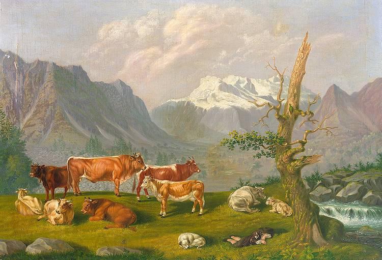 Johann Kaspar Scherrer Weidelandschaft in den Schweizer Bergen mit Katarakt und Gebirgshorizont Norge oil painting art